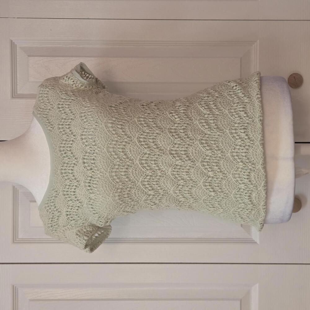 Mint Green Crochet Knit T-Shirt Top The Limited Size XS Coastal Boho Minimalist